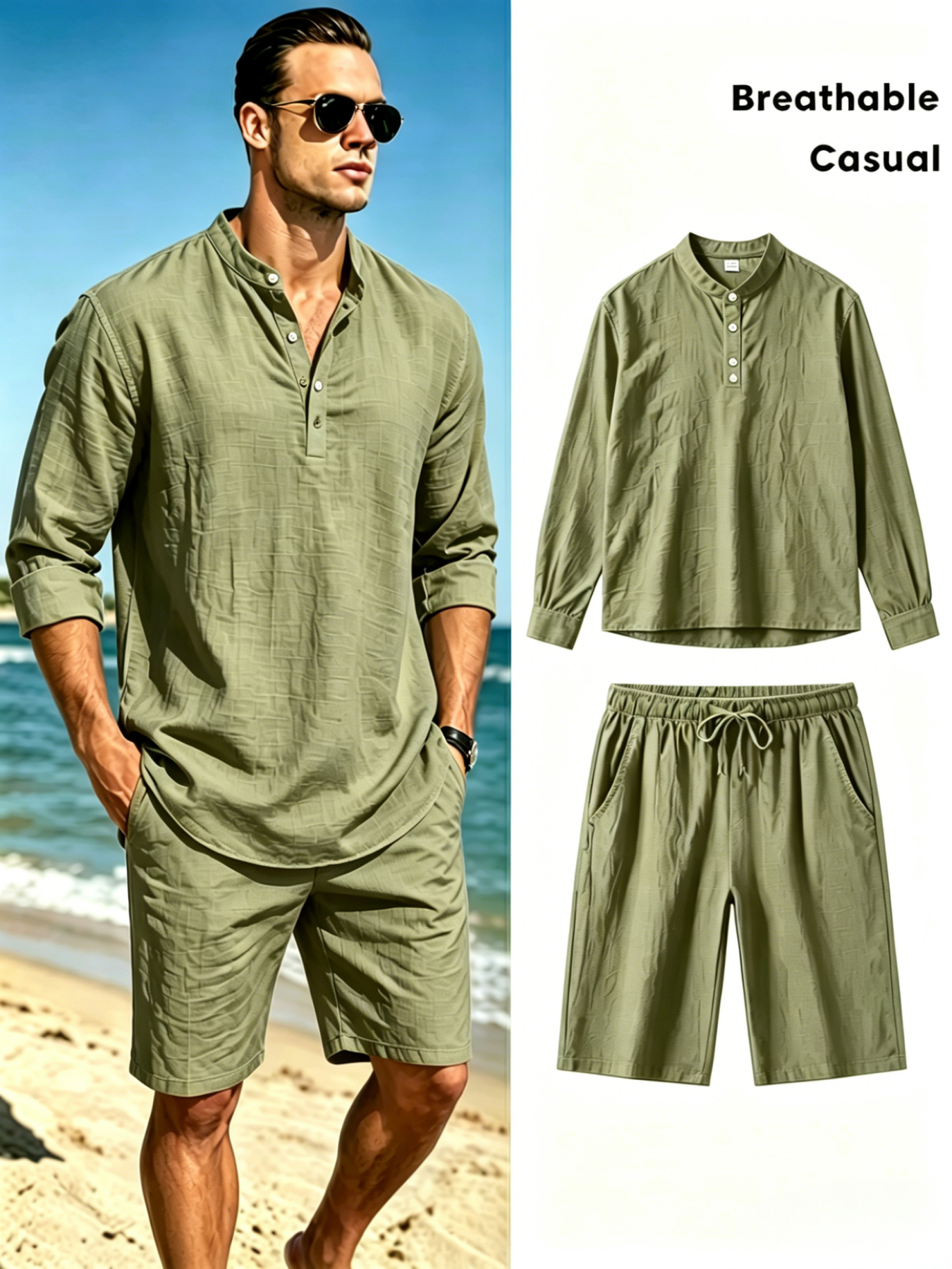 Summer Clothing Types - Men's Cotton Linen Henley Shirt and