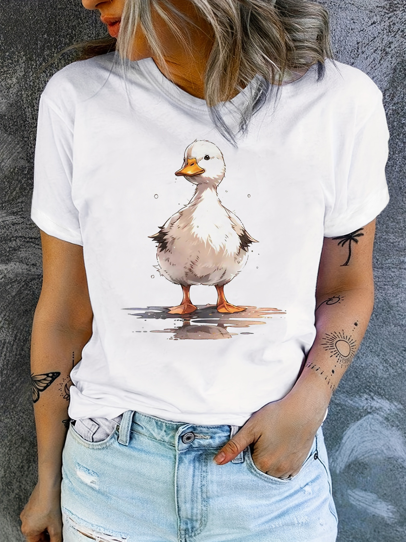 Summer Duck Clothing - Cute Duck Print Crew Neck T-shirt