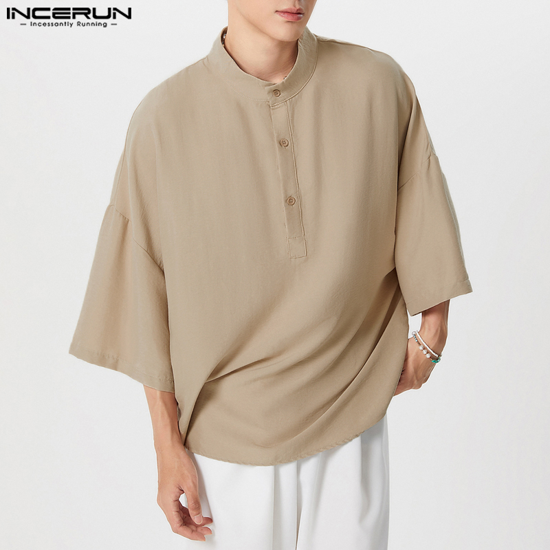INCERUN Men Shirt Solid Color  - Summer Clothing Colors 2026 avaliação e preço