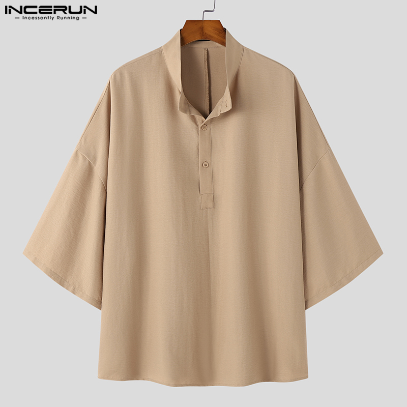 INCERUN Men Shirt Solid Color  - Summer Clothing Colors 2026 avaliação e preço