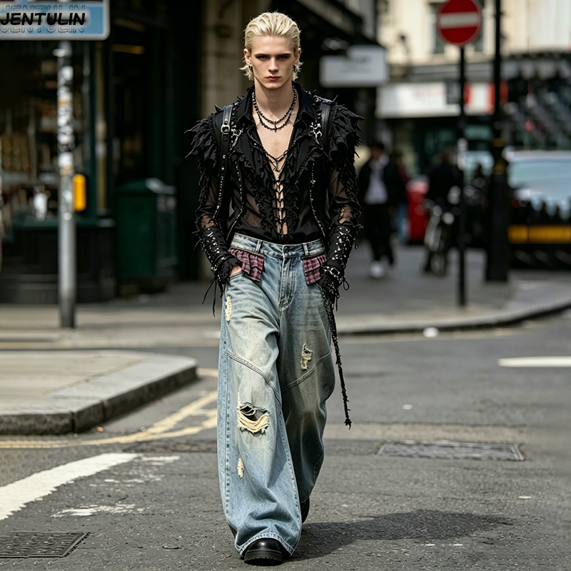 New Rivet Piercing Jeans Men's - Summer Vibes Clothing Men avaliação e preço