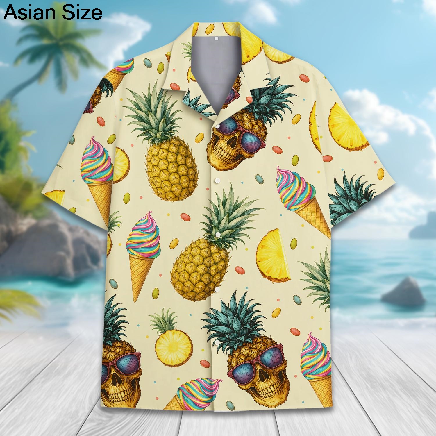 Skull Pineapple Hawaiian Shirt - Summer Vibes Clothing Men avaliação e preço