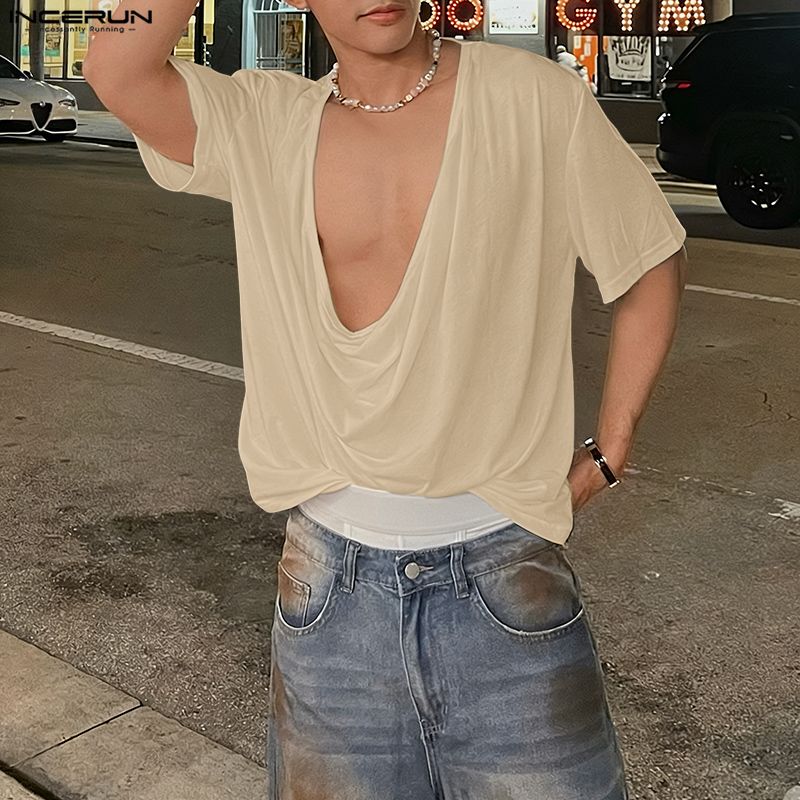 INCERUN Men T Shirt Solid Colo - Summer Clothing Colors 2026 avaliação e preço