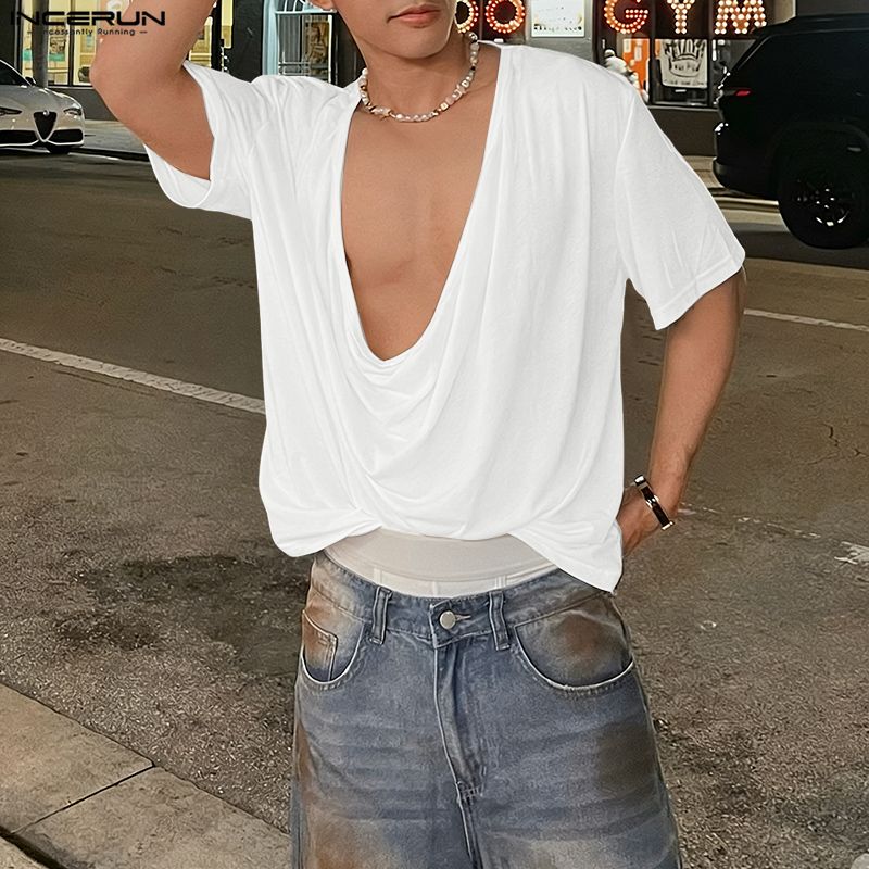 INCERUN Men T Shirt Solid Colo - Summer Clothing Colors 2026 avaliação e preço