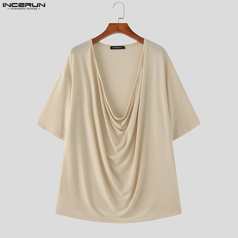 INCERUN Men T Shirt Solid Colo - Summer Clothing Colors 2026 avaliação e preço