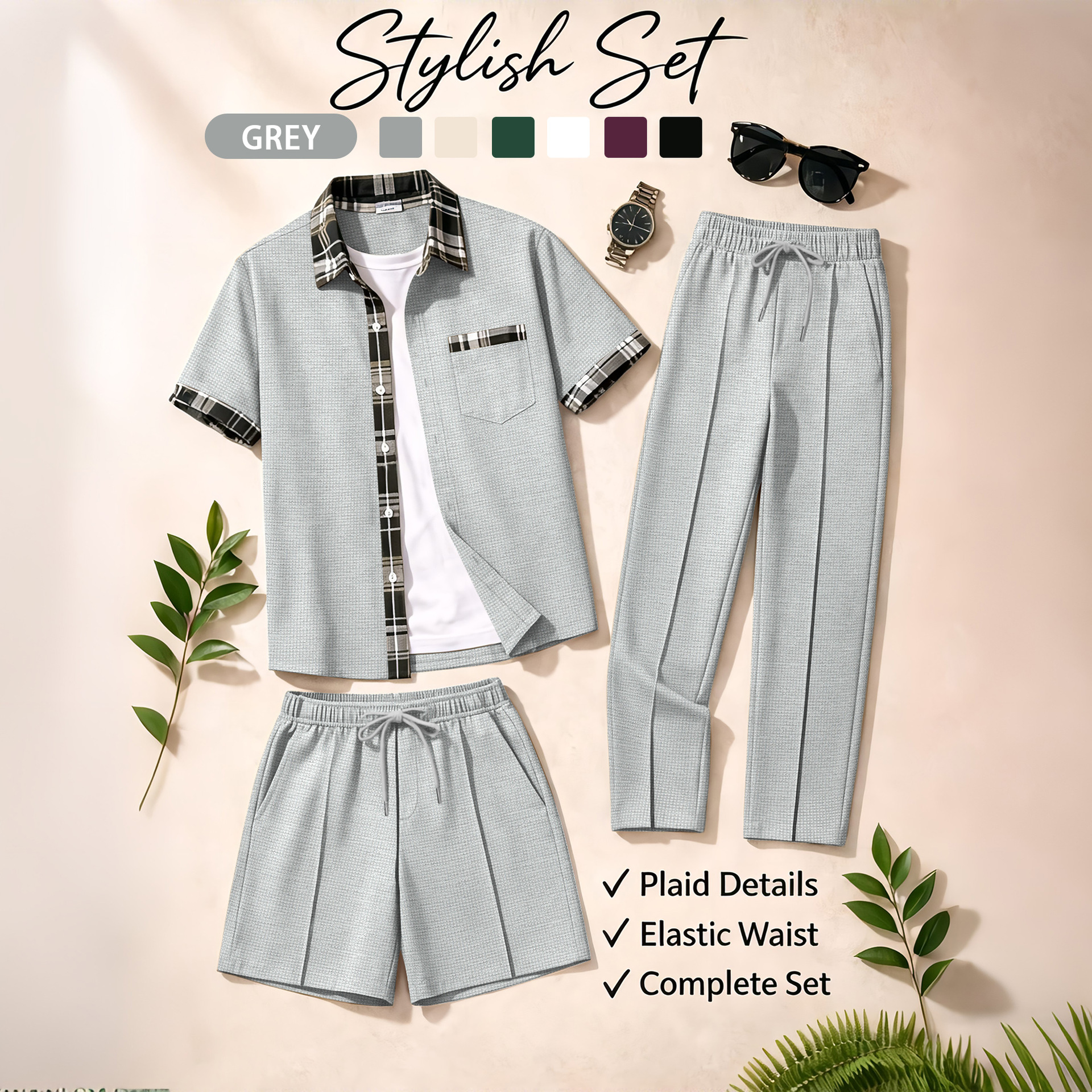 Men's 3 Piece Waffle Knit Trac - Summer Clothing Types avaliação e preço