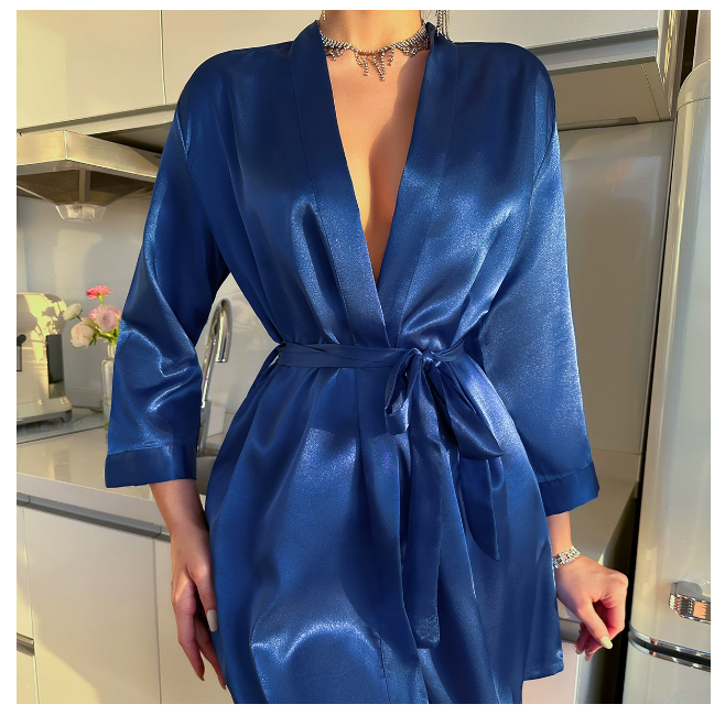 Solid Satin Night Robe, Elegan - Summer Nights Clothing avaliação e preço