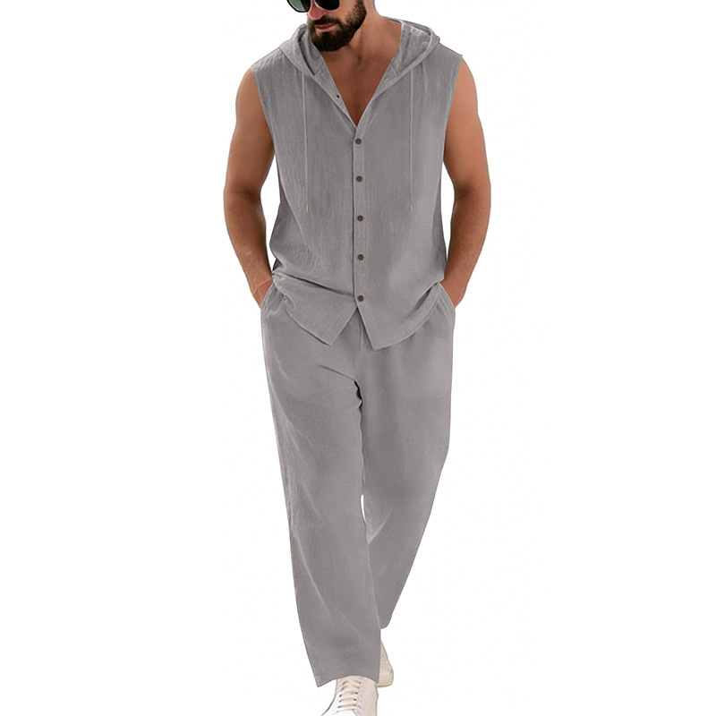 Men's Casual Linen Suit Hooded - Summer Clothing Mens avaliação e preço