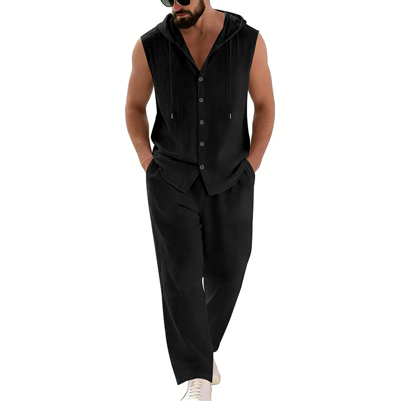 Men's Casual Linen Suit Hooded - Summer Clothing Mens avaliação e preço