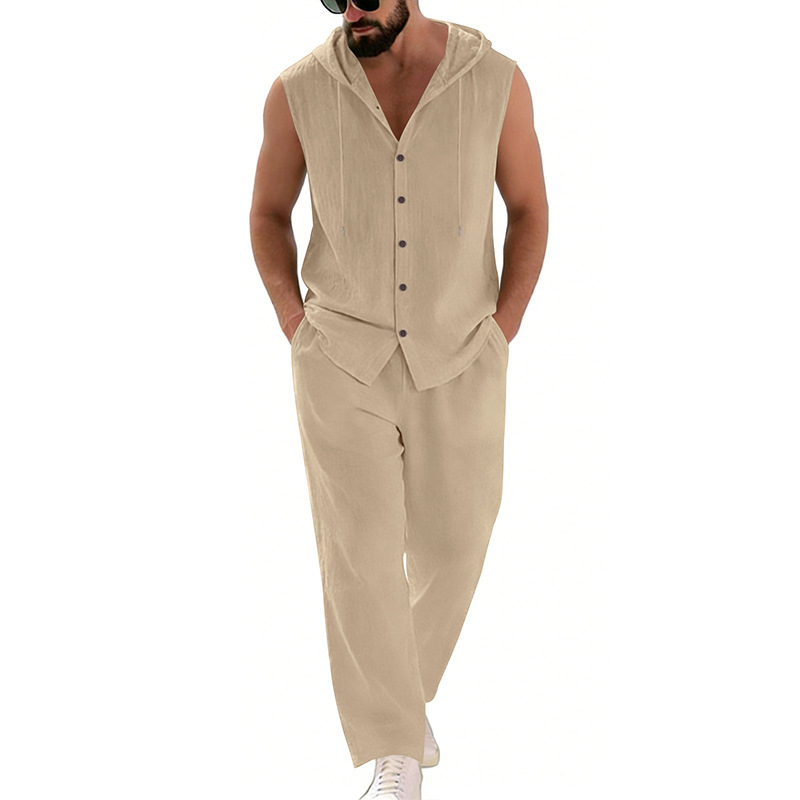 Men's Casual Linen Suit Hooded - Summer Clothing Mens avaliação e preço