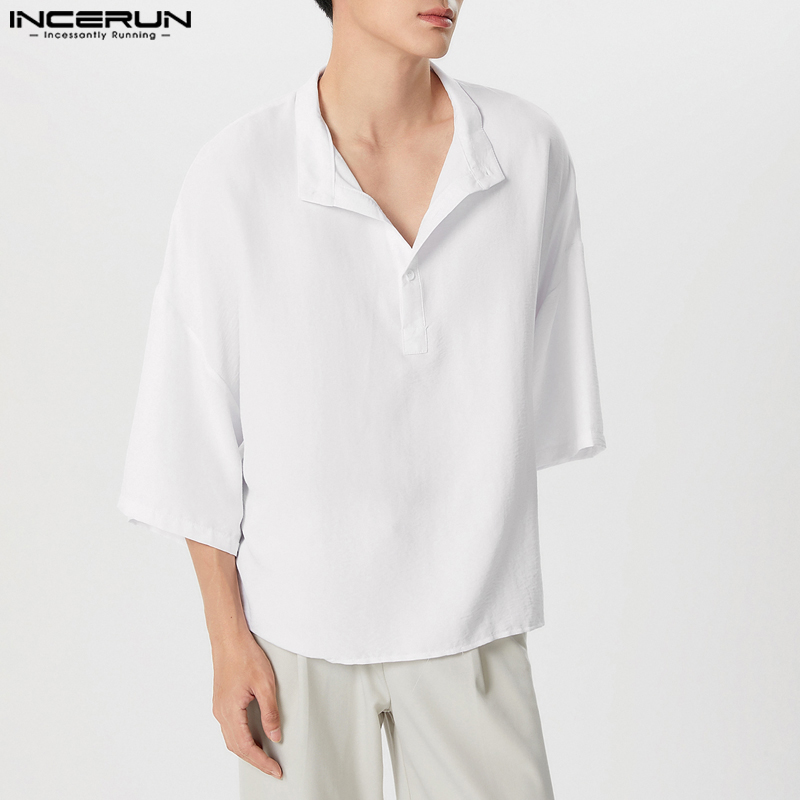 INCERUN Men Shirt Solid Color  - Summer Clothing Colors 2026 avaliação e preço