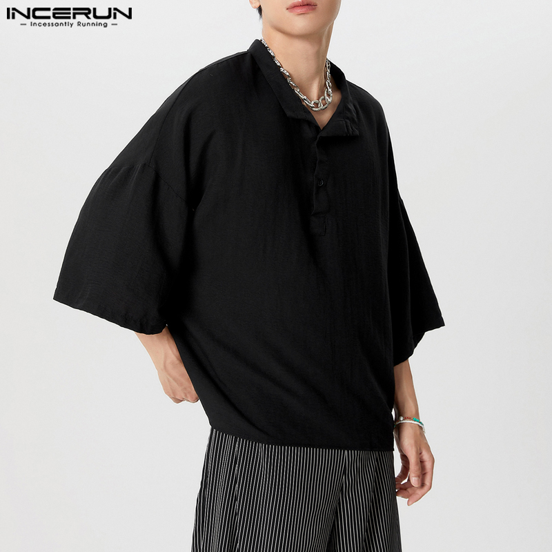 INCERUN Men Shirt Solid Color  - Summer Clothing Colors 2026 avaliação e preço