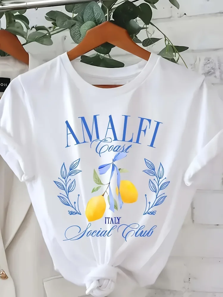 Lemon Print T-shirt Short Slee - Summer Clothing Aesthetic avaliação e preço