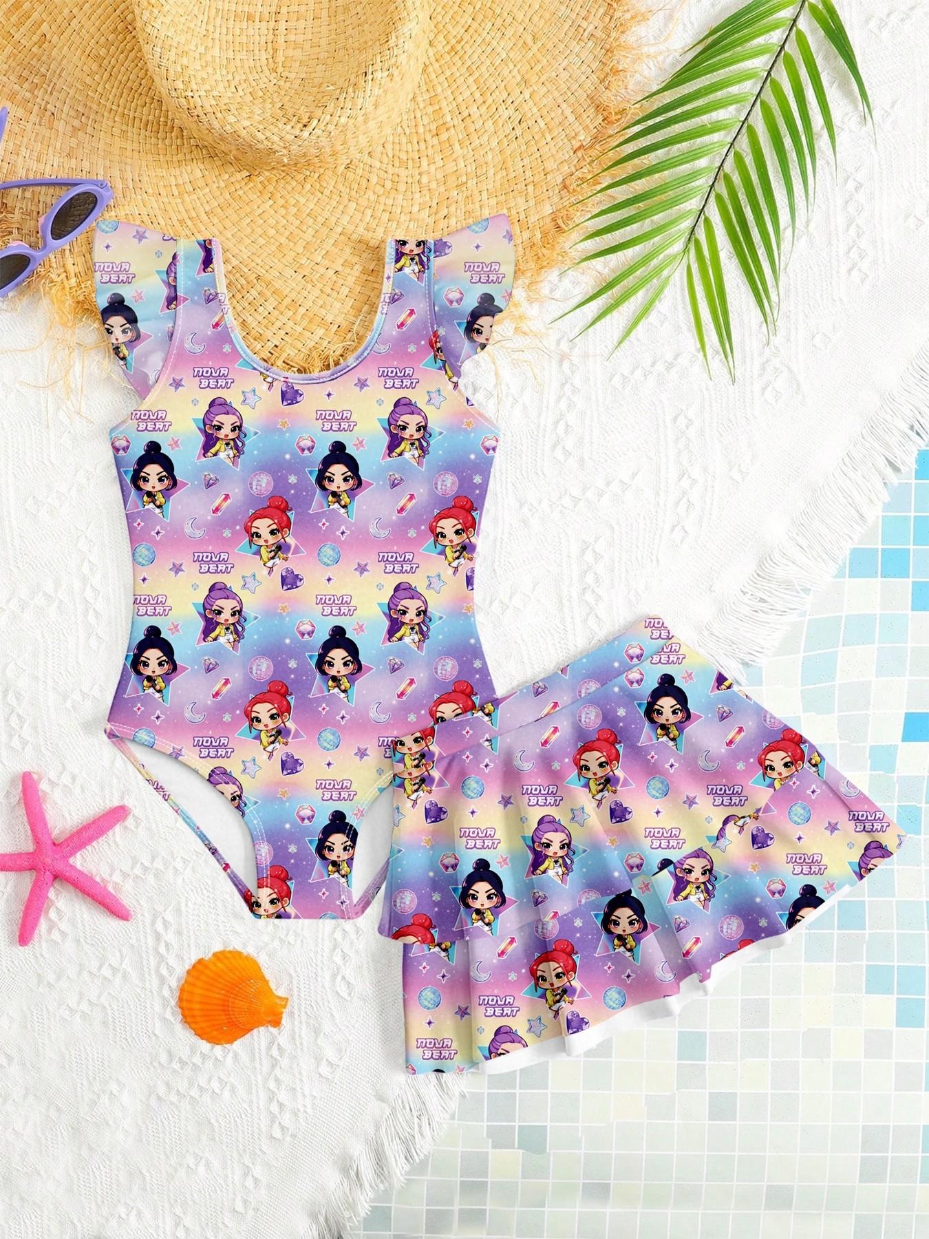 Girls Cartoon Print Swimsuit – - Swimsuit One Piece avaliação e preço