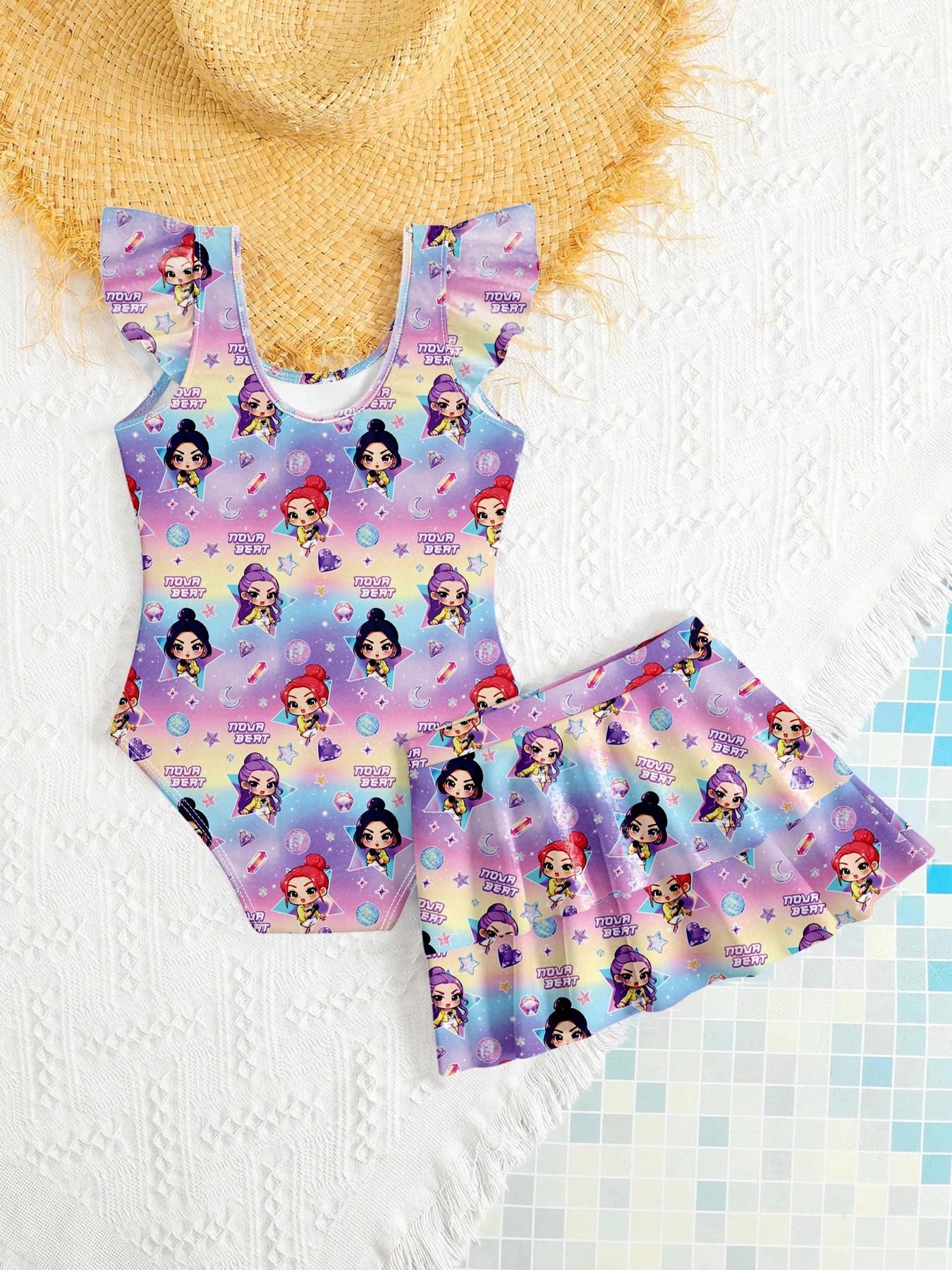 Girls Cartoon Print Swimsuit – - Swimsuit One Piece avaliação e preço