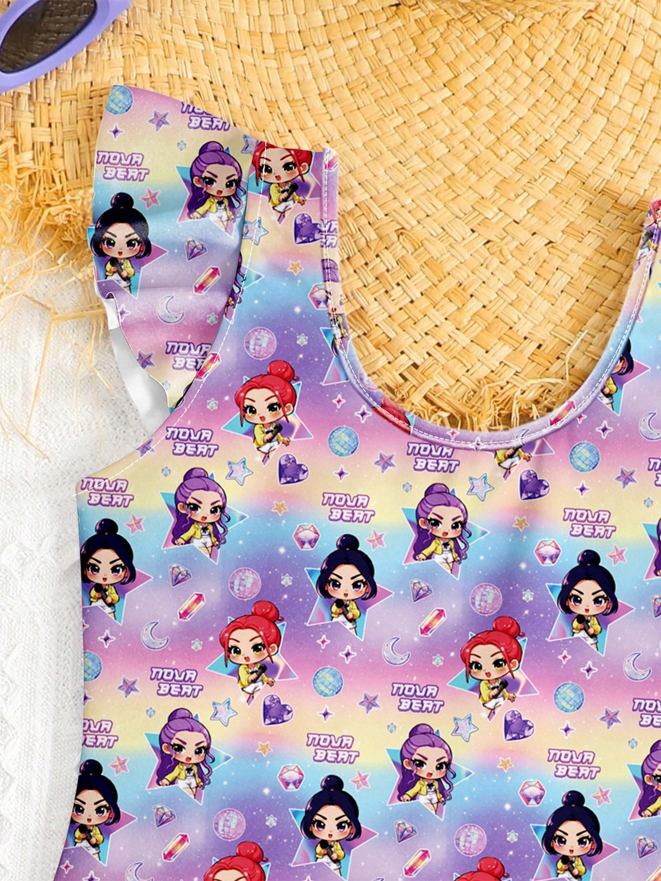 Girls Cartoon Print Swimsuit – - Swimsuit One Piece avaliação e preço