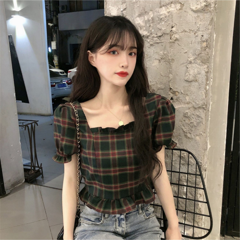 Shirts Women Plaid Retro Edibl - Summer Clothing Aesthetic avaliação e preço