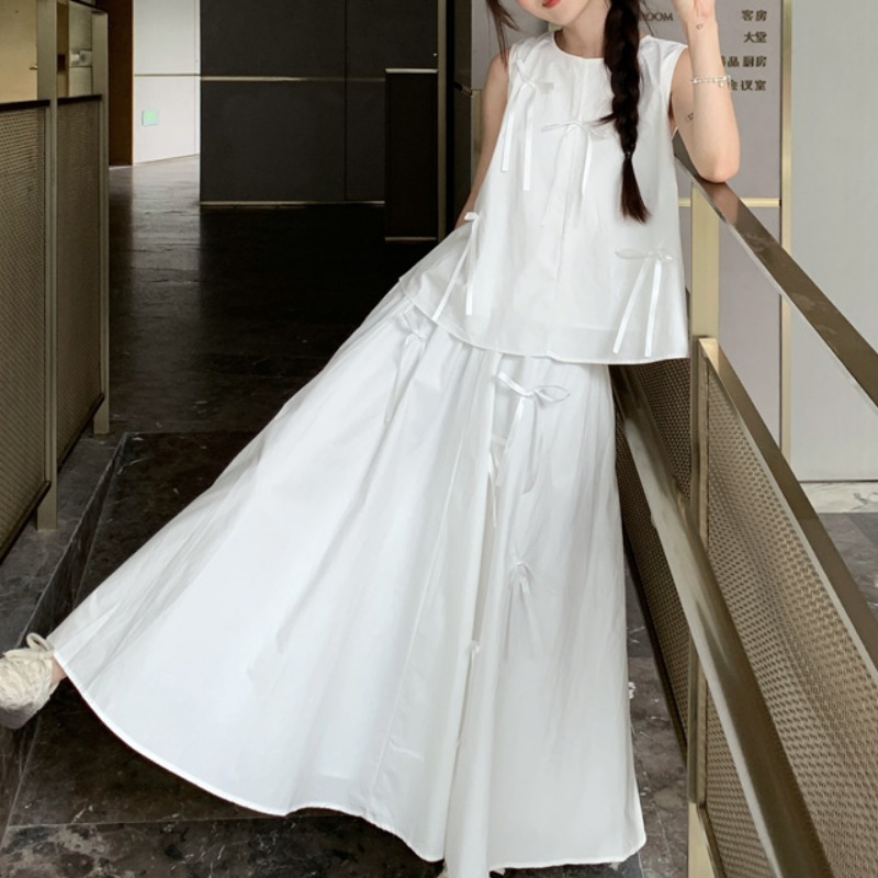 White Dress Sets for Women Bow - Summer Clothing Juniors avaliação e preço