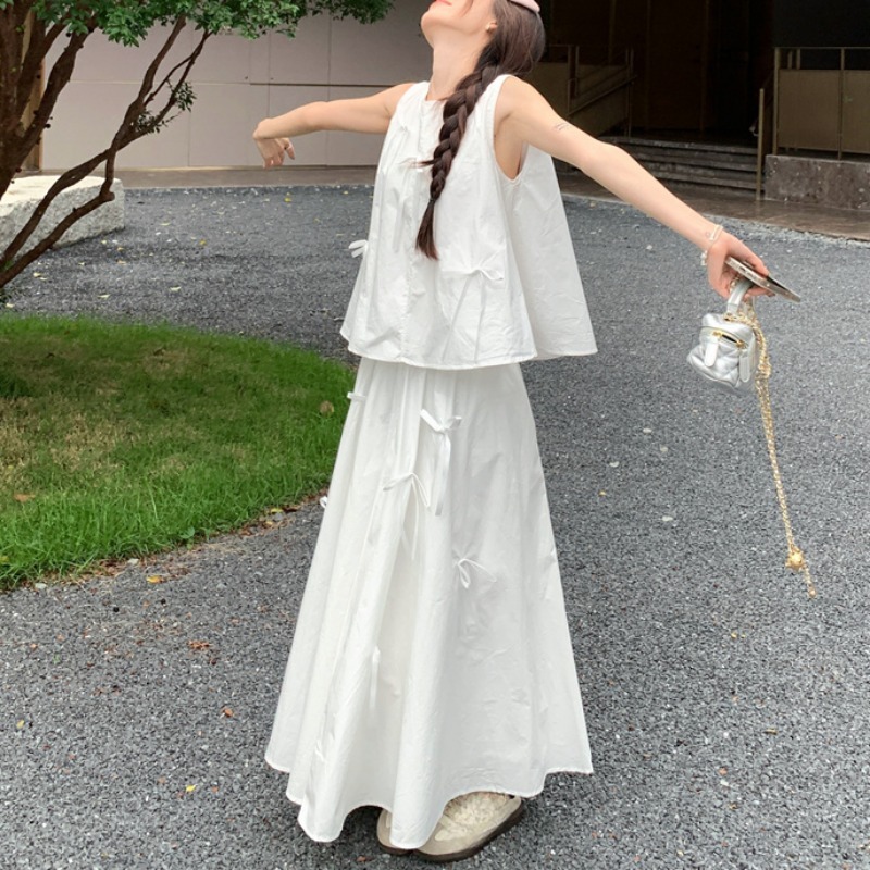White Dress Sets for Women Bow - Summer Clothing Juniors avaliação e preço