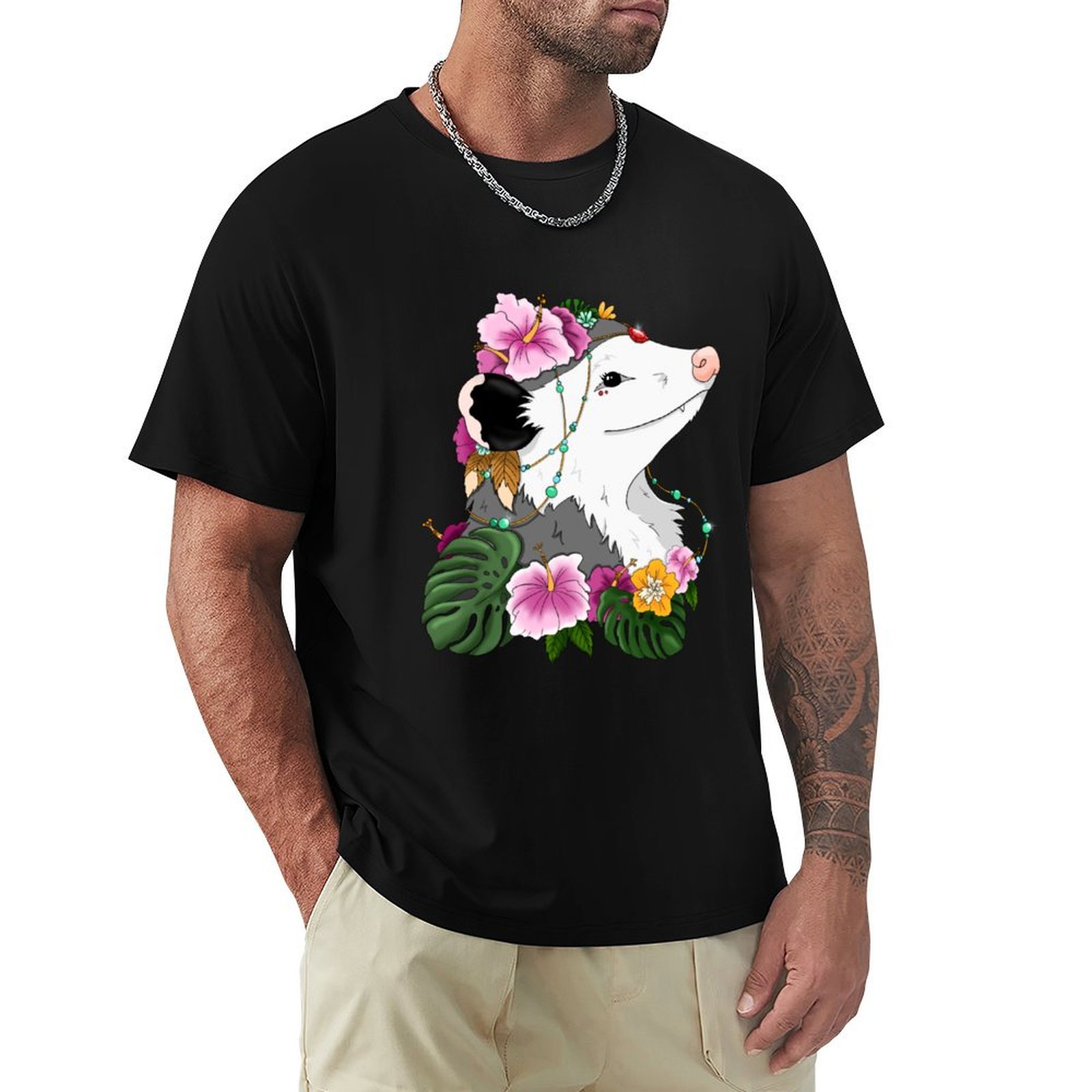 Opossum with tropical vibes T- - Summer Vibes Clothing Men avaliação e preço